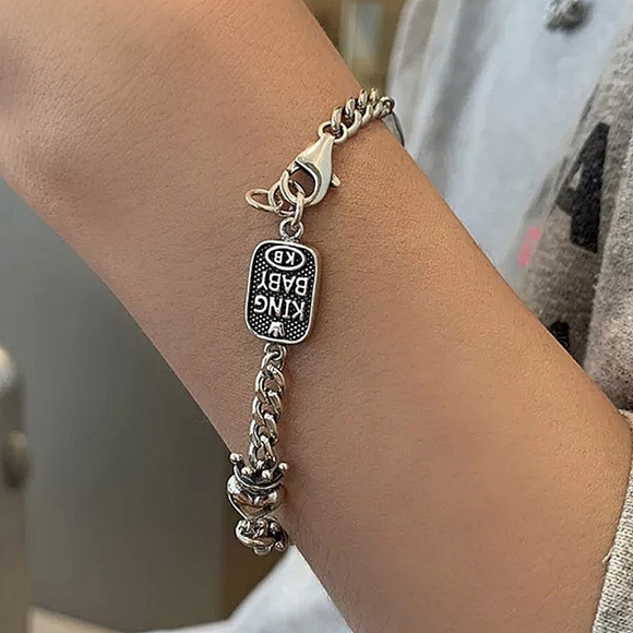 Crown Heart Sterling Silver Chain Link Bracelet Unisex - Picture 7 of 9